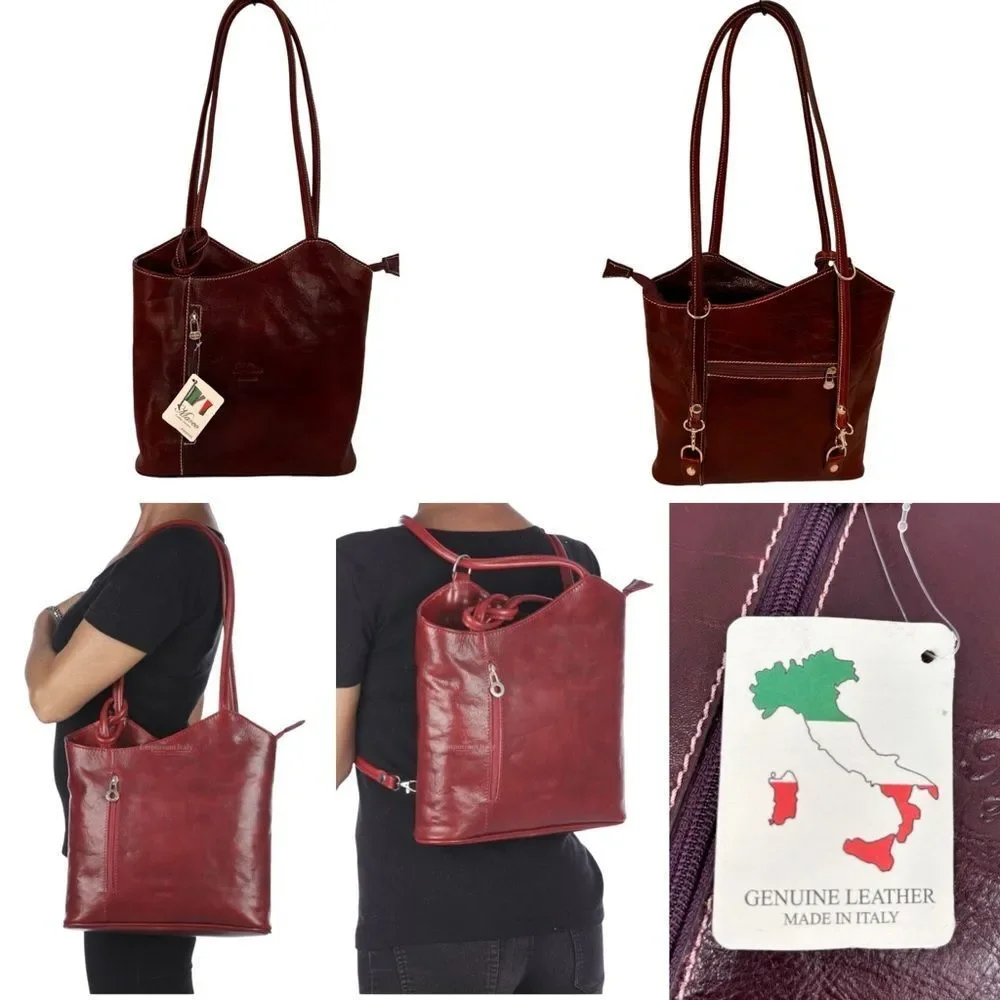 Marco Firenze Italian Leather Convertible Backpack Tote Bag Made In Ital…